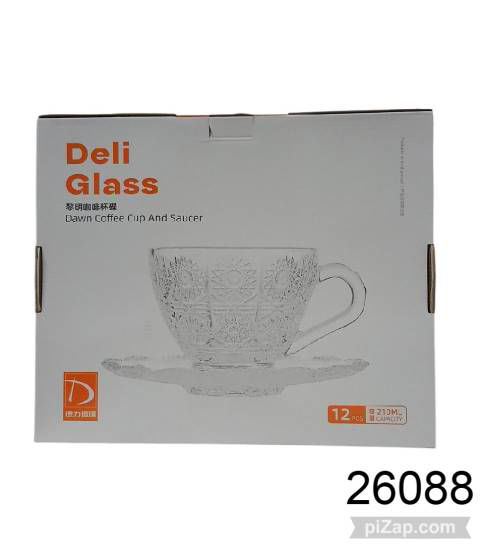 Imagen de SET X12 TAZA Y PLATO MIL RAYAS DE VIDRIO 3.26